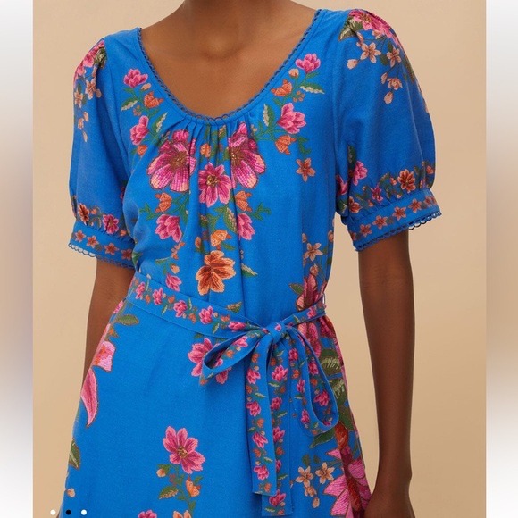 Farm Rio Blue Summer Fruit Scarf Euroflax™ Premium Linen Mini Dress - Picture 2 of 6